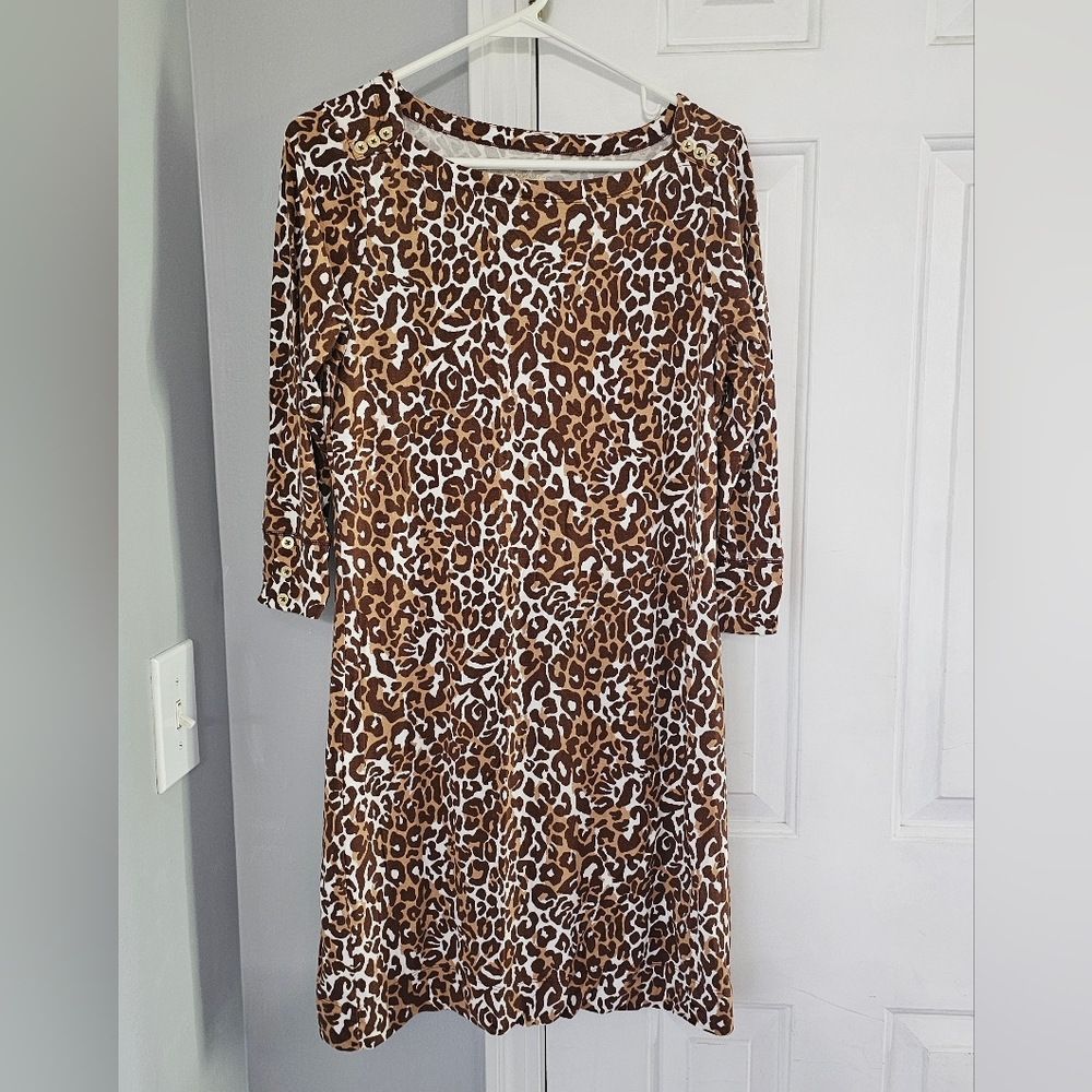 Lilly Pulitzer Brown and Cream Leopard-Print Long Sleeve Dress